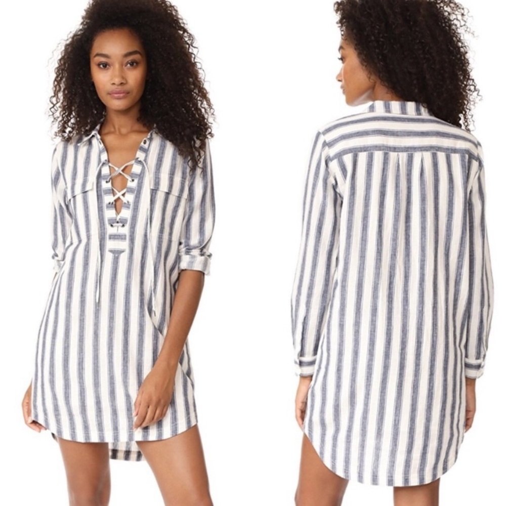Madewell Linen blend Lace-up Shirt Dress